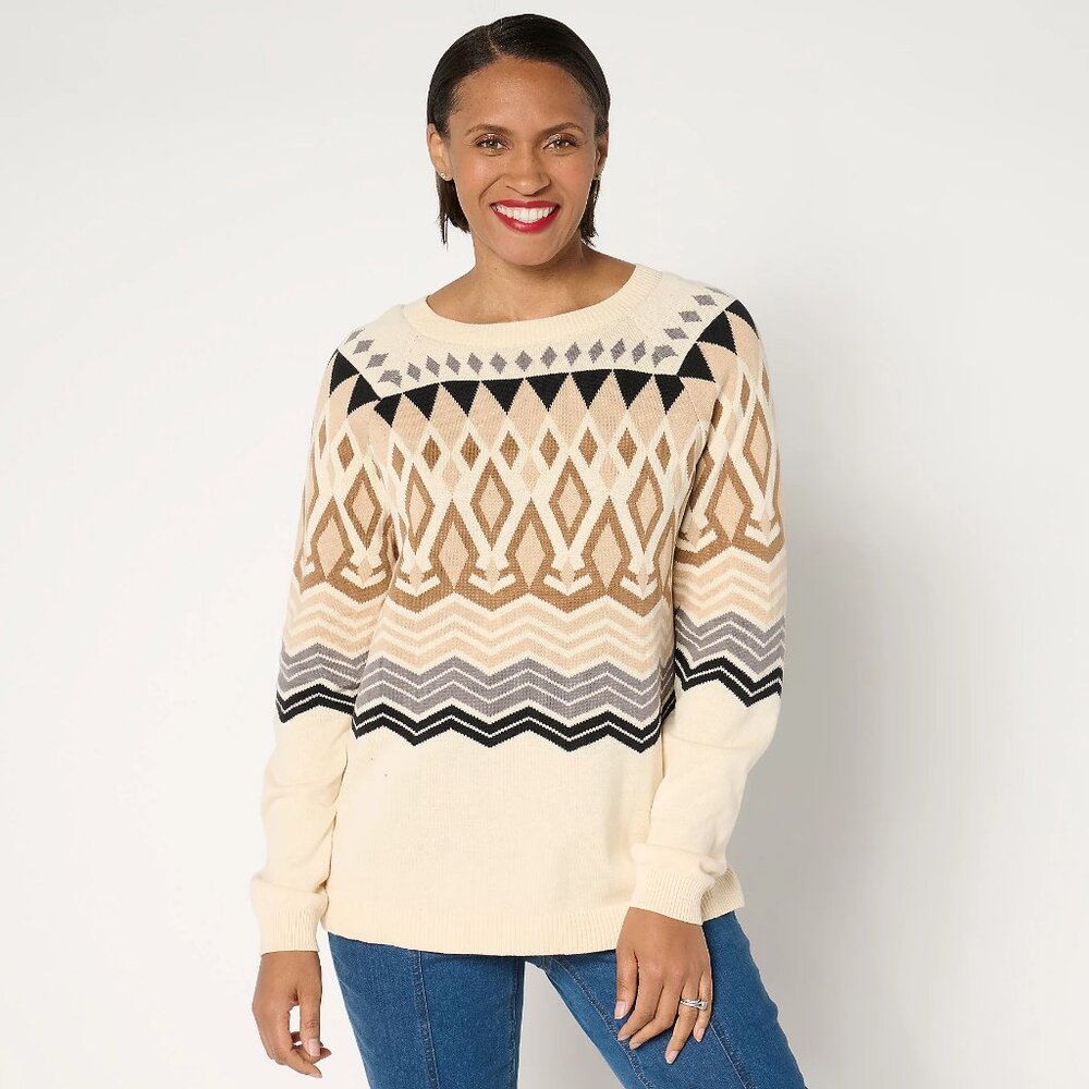 Denim & Co. Nordic Jacquard Crew Neck Sweater - Size XXS a670812